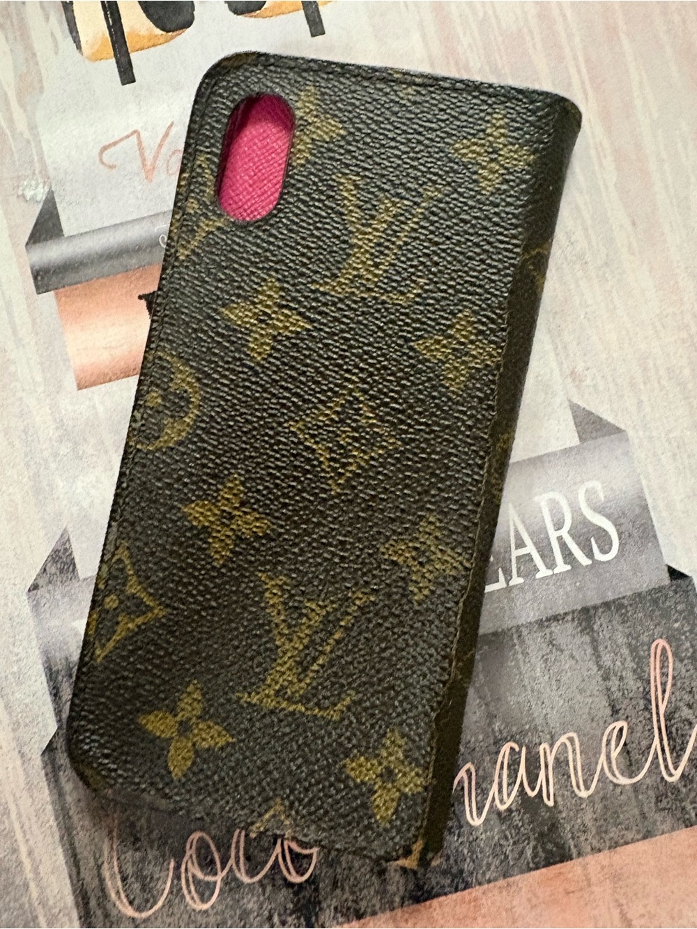 Louis Vuitton Brown Monogram Canvas Phone Case with Pink Trim - Picture 2 of 8